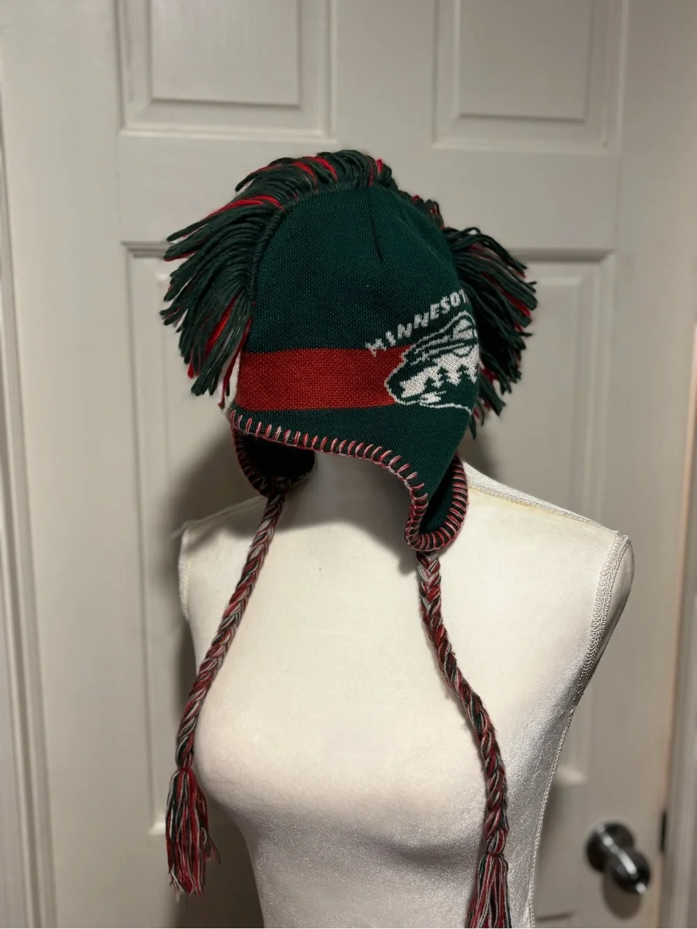 Reebok Green and Red Minnesota Wild Tassel Knit Earflap Hat